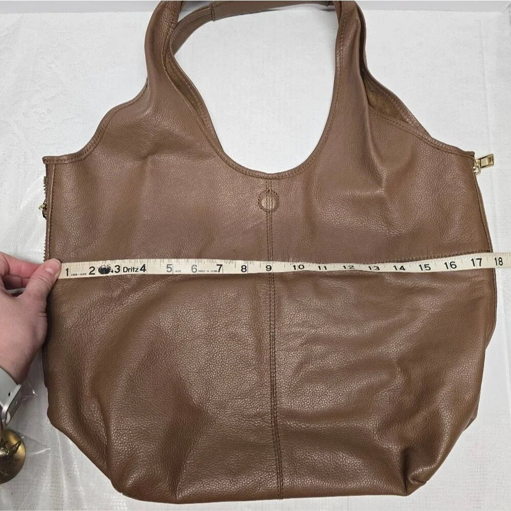 STEVEN by STEVE MADDEN Genuine Brown Leather Expandable Large Hobo Bag Boho Chic